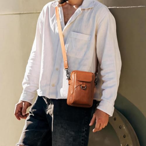 Image of Augus Genuine Leather Small Crossbody Messenger Phone Bag for men's