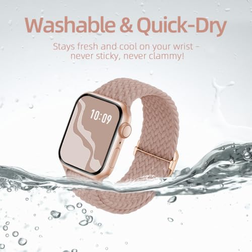 Image of 4 Pack Braided Stretchy Band Compatible with Apple Watch Bands Women Men | 40 /41 /38 /42 /44 /45 /46 /49mm Breathable Nylon Elastic Daily Use Straps for iWatch Series 11 /10 9 8 7 6 5 4 3 SE /Ultra 2