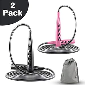 Zorara Springseil Kinder, Speed Rope 3m 2 stück Springen Seil mit Anti-Rutsch Griffen und Tragtasche, Länge einstellbar Jump Rope, Fitness Springseil für Erwachsene, Kinder (Schwarz + Rosa)