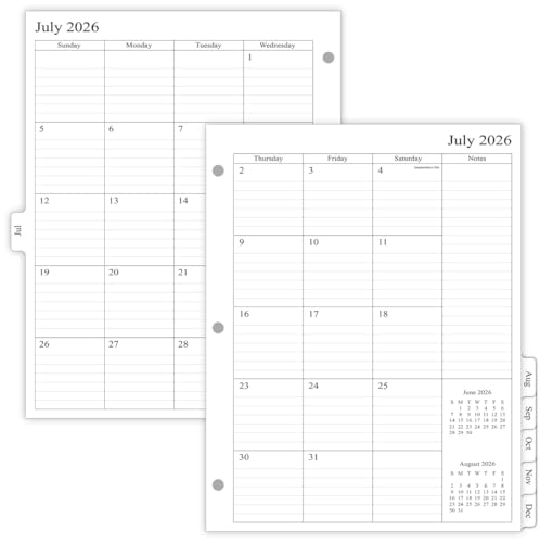 newestor 2026-2027 Monthly Planner Refill for 3 Ring Binder Jul 2026 - Dec 2027 Two Pages Per Month 8-1/2 x 11 Monarch/Folio Size 5