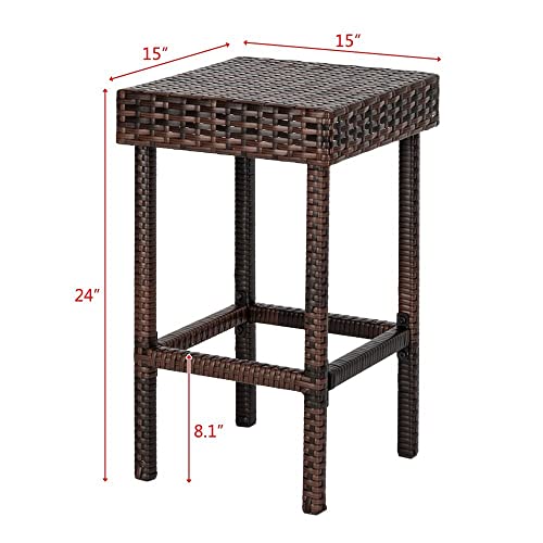Frithjill Patio Bar Stool Set Of 4, Outdoor Wicker 24-Inch Bar Height Stools, Brown Backyard Rattan Chair #TOP2