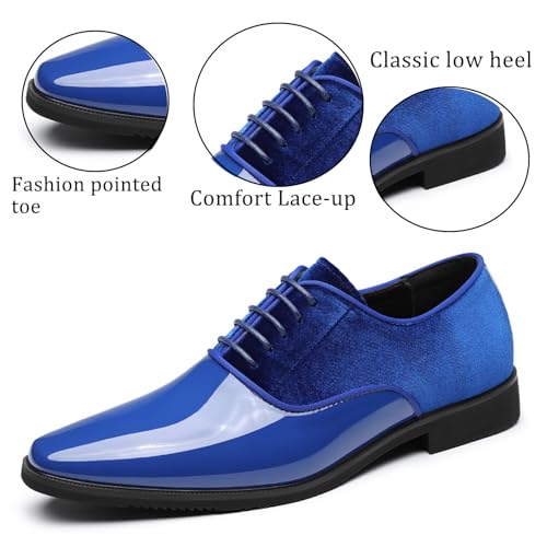 Men's PU Patent Suede Low Top Oxford Shoes Pointed Toe Lace-up Fashion Low Heel Dress Shoes for Business Work Wedding Prom3