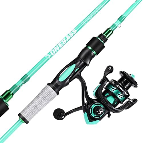 One Bass Spirit Flame Fishing Rod Reel Combo, Spinning Fishing Pole with Graphite 2Pc Blanks, Stainless Steel Guides