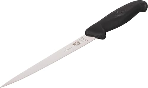 Victorinox Cuchillo de filete de 7 pulgadas, hoja recta, flexible, mango de fibra negra 5.3813.18
