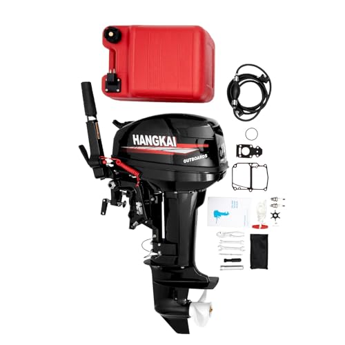 2-Stroke 18HP HANGKAI Outboard Motor, 246CC Heavy Duty Fishing Boat Engine Marine Engine, Short Shaft Outboard Motor with 6.34 Gal Large Fuel Tank, Water Cooling & CDI Ignition System