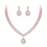 EVER FAITH Women's CZ Marquise-Shaped Leaf Teardrop Pendant Necklace Earrings Set Silver-Tone
