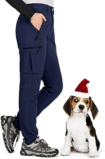 Gouxry Women's Snow Ski Pants Hiking Fleece Lined Insulated Waterproof Windproof Outdoor Cargo Snowbard Pants (Navy, XL)