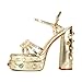 Feinlina Women Rhinestone High Chunky Platform Open Toe Block Heels Gems Detail Fashion Green Pink Floral Print Embroidery Ankle Strap Dress Wedding Party Pump Sandals,Gold