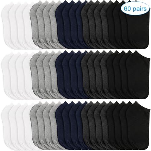 Image of Syhood 60 Pairs No Show Socks Bulk Low Cut Socks for Men Women Unisex Thin Cotton Boat Liner for Homeless Casual Sports Tab