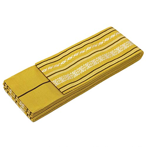 Kyoetsu Men's Japanese Kakuobi Set Silk Hakata-Ori Kakuobi + Koshihimo 2Piece-Set(Kakuobi/Koshihimo) (8.Gold) #TOP1