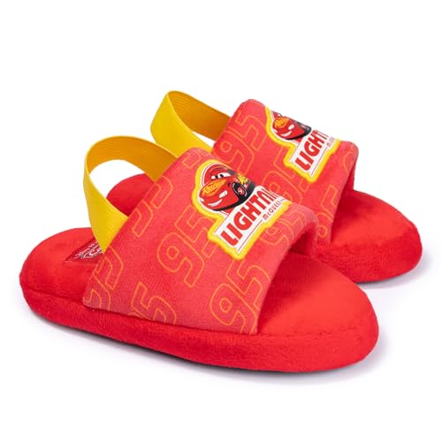 Disney Pixar Cars Lightning McQueen Kids Plush Slippers with Back Strap Soft Indoor House Shoes for Boys Lightweight Cozy Slippers for Toddlers and Kids