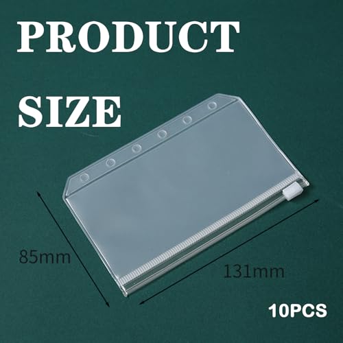 A6 Binder Taschen,PVC 6-Loch Reißverschluss Ordner,Umschläge für Notebook-Planer,Wasserdicht Kunststoff Bindertaschen,Durchsichtige Loseblattbeutel,Geld Budget Einlegeseiten Loseblattbeutel (10 Stück)