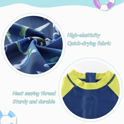 Qterdiz Boys Rash Guard Swimsuits, One Piece Short Sleeve Swim Shirts Summer Bathing Suit Swimwear for Kids Big Shark Size 7/6-7 Years — view 3