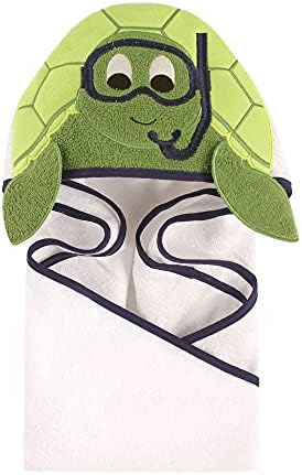 Hudson Baby Unisex Baby Cotton Animal Face Hooded Towel, Scuba Turtle, One Size