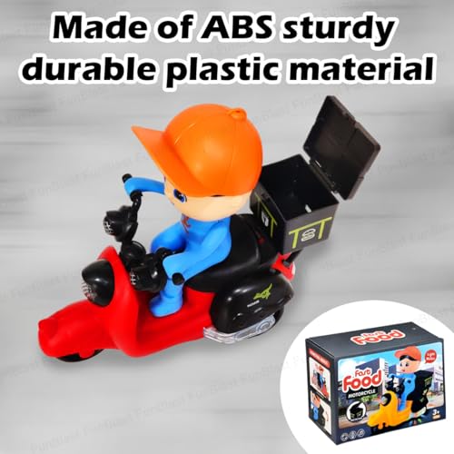 Image of FunBlast Bump and Go Tricycle Toys for Kids, Food Delivery Motor Cycle Toys for Kids, Toy Vehicles for Kid with Light and Sound for 3+ Year Old Kid (Multicolor)