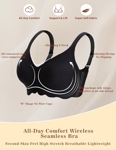 Image of Wireless Bras for Women No Underwire Wave Push Up Bra Seamless Bras Full Coverage Lift Everyday Bras