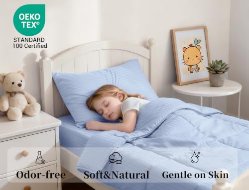 Image of ZPECC Toddler Bedding Set - 4 Piece Hypoallergenic Baby Crib Bedding Set for Boys and Girls, Includes Toddler Comforter, Flat Sheet, Fitted Sheet and Pillowcase, Baby Blue (Pack of 3)