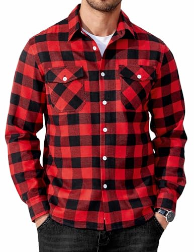 COOFANDY Long Sleeve Flannel Shirt Men Casual Button Down Shirt Stylish Red and Black Flannel