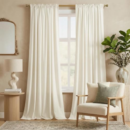 NICETOWN Ivory White Velvet Curtains 96 Inches Long, 2 Panels, 52 Wide by NICETOWN - Used condition - CA$46.44