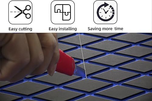 Image of Boat Flooring Eva Foam Decking Marine Non-Slip Self-Adhesive Flooring for Motorboat Fishing Boat RV Yacht Kayak Swimming Pool 86.6 inchX37.4 inch (Dark Grey and Blue Diamond Seamlines)