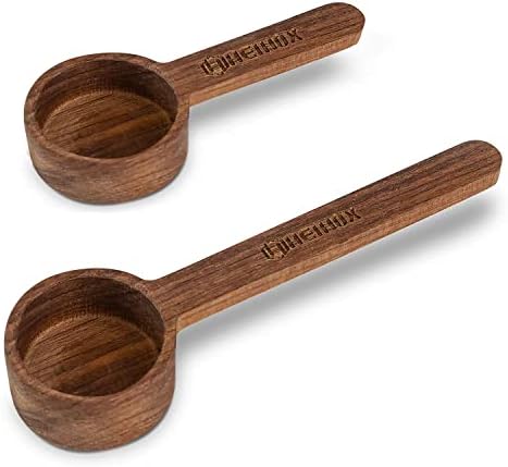 2 Pieces Wooden Coffee Scoop for Ground Coffee - HEIHOX Coffee Measuring Spoon in Black Walnut, Wooden Measuring Spoons Set for Coffee Beans, Ground Beans or Tea, 2 Tablespoon and 10g Capacity