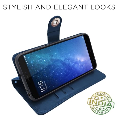 Image of Pikkme Mi Max 2 Flip Cover Leather Finish | Inside TPU with Card Pockets | Wallet Stand and Shock Proof | Complete Protection Button Flip Case (Blue)