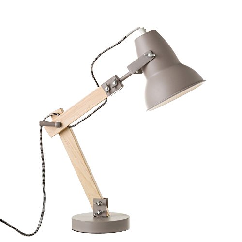 Lola Home Lampe de table flexo moderne en bois et métal gris 43x41x13 cm