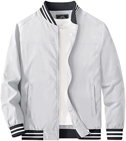 MAGCOMSEN Bomber Jacket Men Lightweight Jacket Casual Full Zip Windbreaker Light Autumn Jackets White 2XL