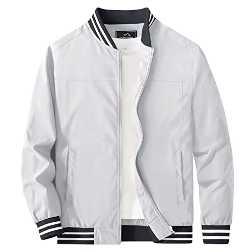 Magcomsen Bomber Jacket Men Lightweight Jacket Casual Full Zip Windbreaker Light Autumn Jackets White 2Xl #TOP4