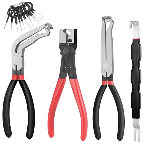 Huiguli 4 Pieces Electrical Disconnect Pliers for Cars, Automotive Electrical Plug with 8 Pcs Terminal Removal Tools, Connector Disconnect Tool and Connector Separator and Hose Clamp Pliers (Black)