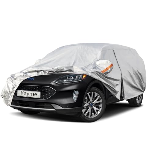 Image of Kayme 6 Layers SUV Car Cover Custom Fit for Ford Escape (2000-2025) Waterproof All Weather for Automobiles, Outdoor Full Cover Rain Sun UV Protection.Silver