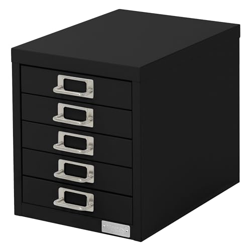 ML-Design Aktenschrank mit 5 Schubladen, 28x38x33 cm, Schwarz, Schubladenschrank aus Metall für DIN A4, Büroschrank mit Etikettenhalter, Stahlschrank Metallschrank Werkzeugschrank Aufbewahrungsschrank