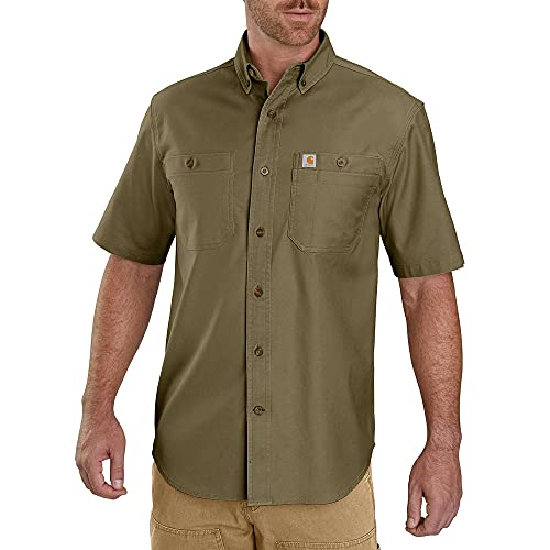 Carhartt Men's Rugged Flex Rigby Short Sleeve Work Shirt, Military Olive, Small