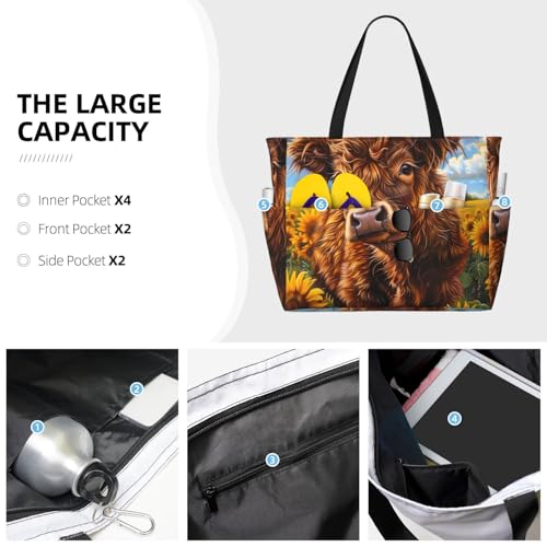 Cloud Sky Sunflower Cow Print Beach Pool Bags Tote For Women Ladies Large Gym Tote Carry On Bag For Weekender Travel Waterproof3