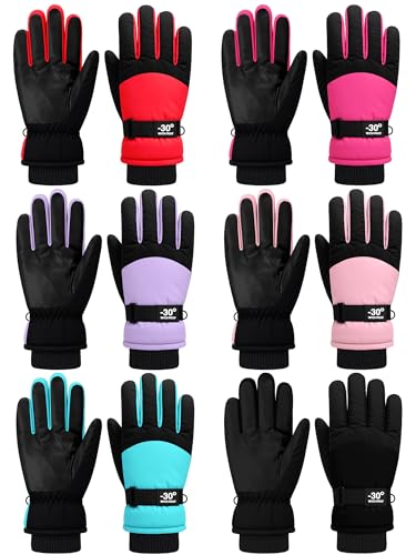Bencailor 6 Pairs Mens Winter Snow Gloves Women Warm Waterproof Ski Mittens Adjustable for Adult Cold Weather(Light Purple, Blue Green, Light Pink, Rose Red, Red, Black,S) by Bencailor - Image 2