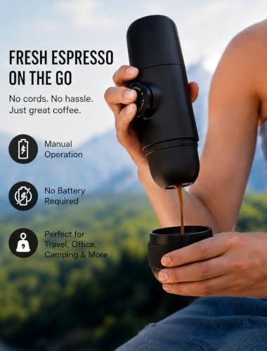 Image of Portable Manual Espresso Coffee Maker | Compatible with Fliteer Coffee Powder or Capsule | Compact Travel Espresso Maker for Home, Office, Camping & Travel | 1 Cup | Black
