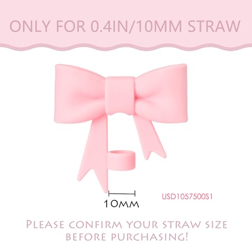 HIUSITY Bow Straw Cover Topper for Stanley Cup,Silicone Straws Toppers for Tumbler with Handle 40oz,Cute 10mm/0.4in Covers Cap,Dust-Proof Reusable Lids for Stanleys Cups Accessories,Pink