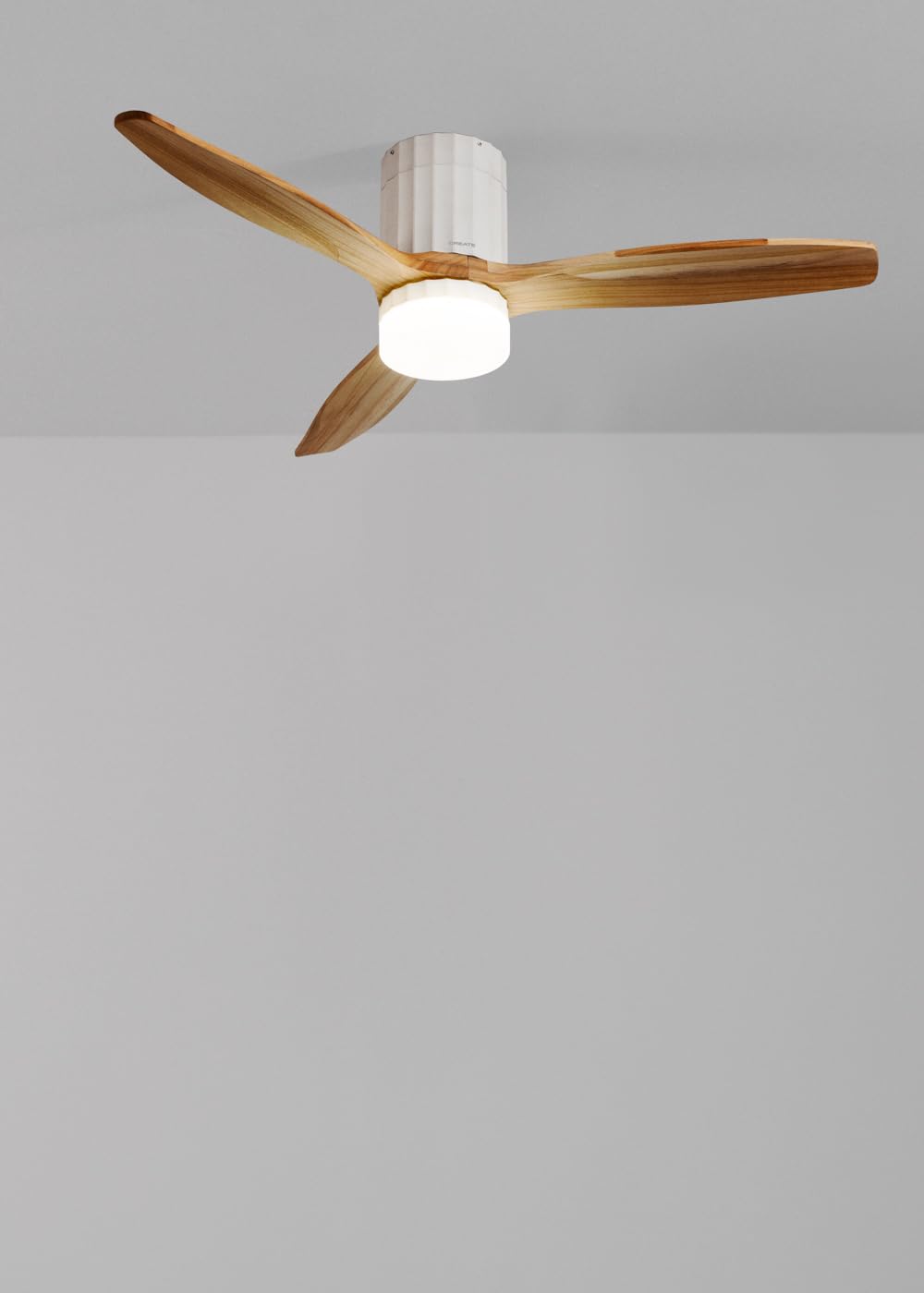 CREATE / WINDCALM LINE/Ventilador de techo con luz blanco madera natural y líneas verticales con mando / 40W, Ø132 cm, 6 velocidades, 3 temperaturas de luz, temporizador, función verano-invierno