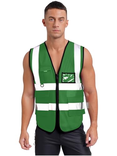 CHICTRY Gilet Alta visibilità Uomo Donne Giubbotto Sicurezza Riflettente per Conducenti Cantiere Stradale Assistenza Vigili del Fuoco Vest Giacca da Lavoro Verde Taglia unica