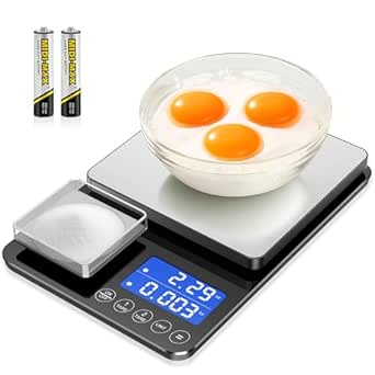 KUAIVO Dual Platform Digital Kitchen Scale, 33lb/15kg & 0.001oz/0.03g Precision, Stainless Steel, Tare, Multiple Units