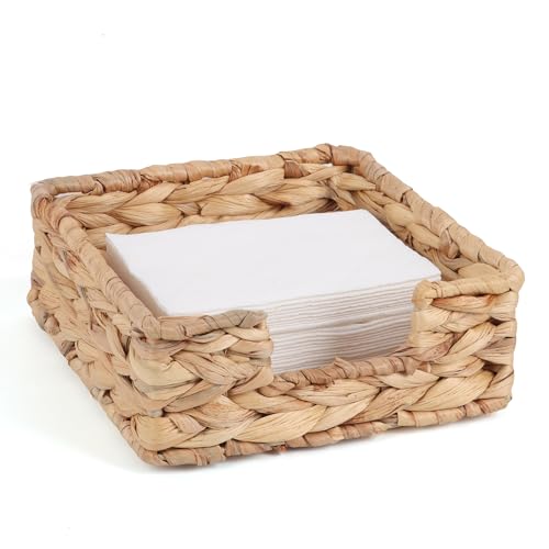 Moosky Napkin Holder for Table, Water Hyacinth Napkin Dispenser for Kitchen Dining Farmhouse Rattan Napkin Holders For Paper Napkins Wicker Napkin Basket