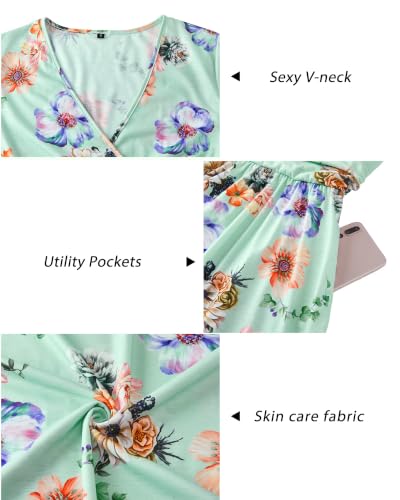 Image of Newshows Women's Pockets Wrap V Neck Floral Summer Vacation Casual Sundress | Wrinkle Free, Stretchy, Summer Beach Floral Sundress 2026, Casual Dress for Vacation, Guaduation, Side Pockets, A-line