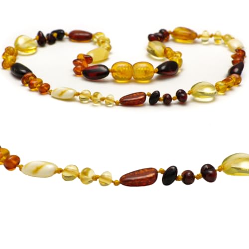 Bernsteinkette Handgefertigt Echter Naturbernstein Schmuck für Damen Herren & Teenager Unisex Kette Ostsee Bernstein Geschenkidee Glücksbringer Edelsteinkette (Multicolor Glanz 29 CM)