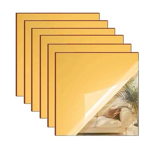 Image of Gold Mirror Acrylic Sheet - 12x12 inches, 6 Pieces | 1 /8 inch Thick Reflective Plexiglass for Crafting, Signage, DIY Projects (30X30 cm)