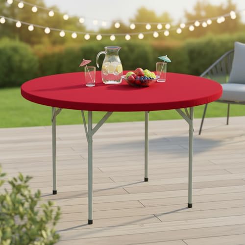 Nappe de table ronde élastique 122 cm extensible rouge extérieure - 3