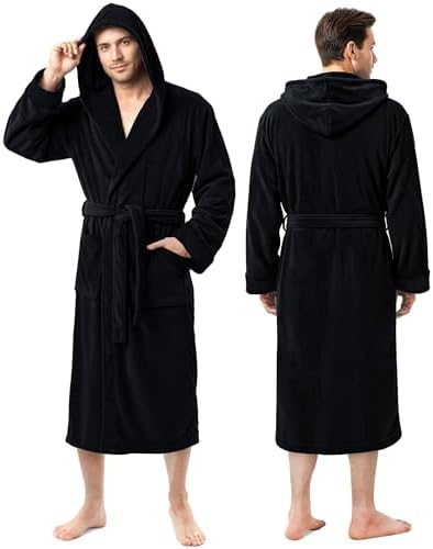 NY Threads mens Ny Threads Hooded Bathrobe Fleece Hooded Bathrobe