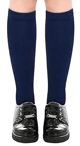 1 paire de chaussettes hautes pour filles en coton riche pour la rentrée scolaire, uniforme de fête, ajustement confortable, chaussettes longues pour filles, bleu marine, 7-12 ans