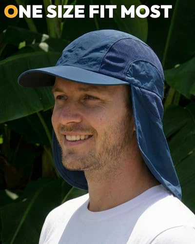 Image of Mens Sun Hat with Breathable Mesh Sun Hats for Men Sun Protection Fishing Hat with Neck Flap for Hiking Cycling
