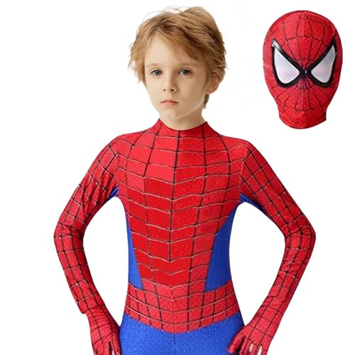 AODOKAT Disfraz Clásico de Spiderman para Niños Araña Jumpsuit Impreso con Máscara, Superhéroe Cosplay Anime Disfraces, Disfraz de Película de Araña para Halloween Carnaval (Rojo, 6-7 años (130))