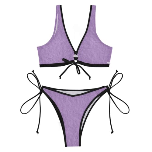 Bikini de cuerdas morado con lazos laterales ajustables 4